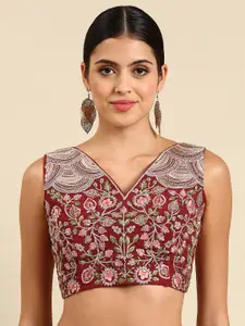 flaher Embroidered Georgette Ready To Wear Padded Saree Blouse