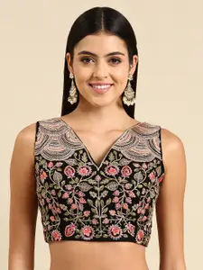 flaher Embroidered Georgette Ready To Wear Padded Saree Blouse