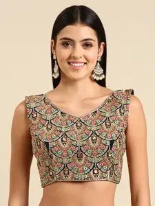 flaher Embroidered Georgette Ready To Wear Padded Saree Blouse