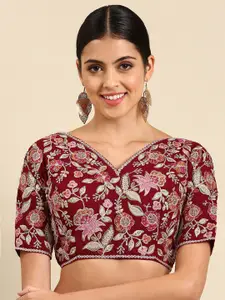 flaher Embroidered Georgette Ready To Wear Padded Saree Blouse