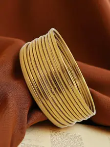 FEMMIBELLA 12Pc Gold-Plated Plain Bangles