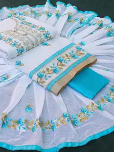 KALINI Chanderi Embroidered Linen Unstitched Salwar suit Dress Material