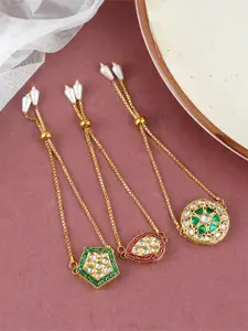 DASTOOR Set Of 3 Brass Onyx Gold-Plated Charm Bracelet