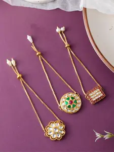 DASTOOR Women Set Of 3 Brass Onyx Gold-Plated Charm Bracelet