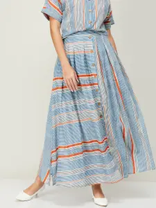 Colour Me by Melange Striped Pure Cotton Flared Maxi Skirts