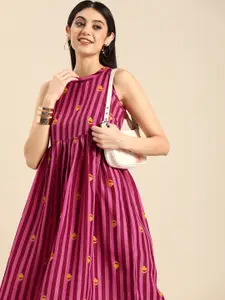 Anouk Floral printed Striped Ethnic Empire Dress
