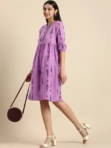 Anouk Pure Cotton Chevron & Floral Printed Ethnic A-Line Dress