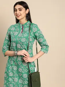 Anouk Women Pure Cotton Floral Printed Mandarin collar Straight Kurta