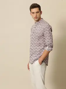 Mr Bowerbird Pure Cotton Tailored Fit Hand Block Chevron Printed Casual Shirt