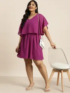 Sztori Plus Size Cape Sleeve Layered Fit & Flare Dress