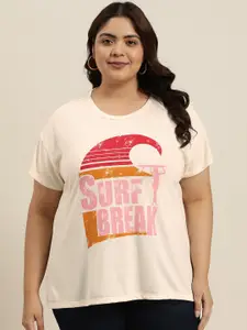 Sztori Plus Size Printed Drop-Shoulder Sleeves T-shirt