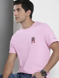Tommy Hilfiger Men Solid Brand Logo Pure Cotton T-shirt