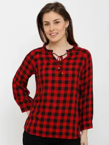 Kraus Jeans Checked Tie-Up Neck Top