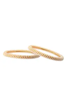 Jewar Mandi Set Of 2 Gold-Plated Pearls Studded Bangles
