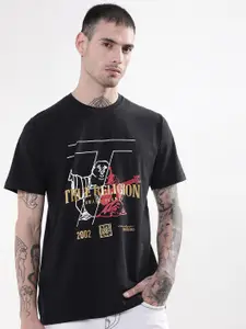 True Religion Men Black Cotton Typography Printed T-shirt