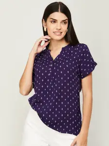 Fame Forever by Lifestyle Geometric Print Mandarin Collar Cotton Top