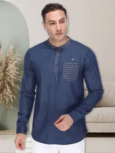 Kuons Avenue Mandarin Collar Cotton Indigo Kurta