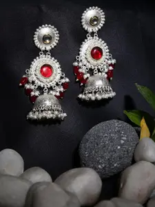 justpeachy Silver Plated Dome Shaped Jhumkas Earrings