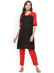 Pannkh Women Red & Black Colourblocked A-Line Kurta