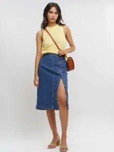 FREAKINS Bodycon Midi Denim Skirts