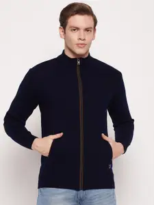 Cantabil Men Mock Collar Front Open Wool Sweatshirt
