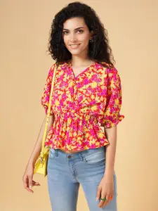 YU by Pantaloons Floral Print Cinched Waist Top