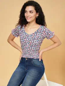 YU by Pantaloons Floral Printed Cinched Waist Cotton Crop Top