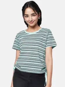 YU by Pantaloons Striped Round Neck Cotton Crop Top