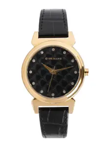 GIORDANO Embellished Dial Leather Textured Straps Analogue Watch