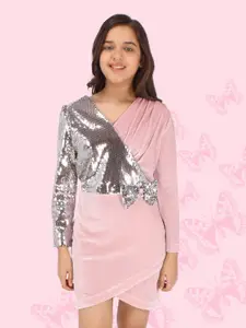 CUTECUMBER Sequin Embellished V-Neck Wrap Dress