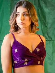 NANGALIA RUCHIRA Embroidered Velvet Bralette Crop Top