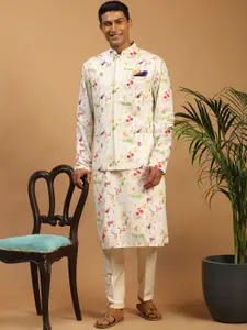 VASTRAMAY Men Floral Printed Kurta with Pyjamas & Nehru Jacket