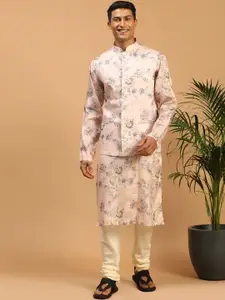 VASTRAMAY Men Floral Printed Kurta with Churidar & Nehru Jacket