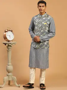 VASTRAMAY Men Striped Kurta with Pyjamas & Nehru Jacket