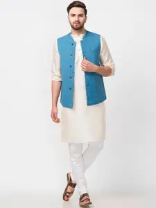 Fabindia Men Pure Cotton Chinese Collar Slim Fit Nehru Jacket