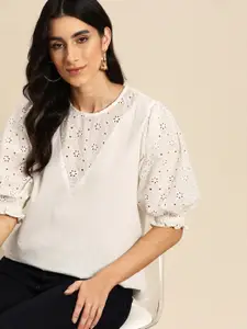 all about you Cotton Puff Sleeve Schiffli Top