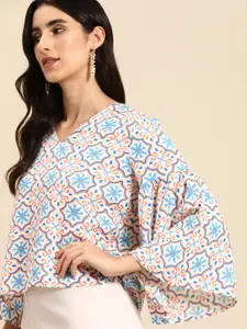 all about you Ethnic Print Bell Sleeve Top