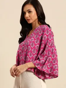 all about you Ethnic Motifs Print Flared Sleeves Fusion Top