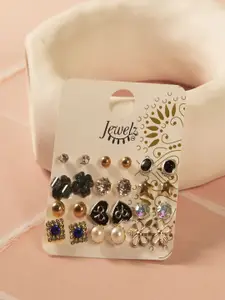 Jewelz Set Of 12 Gold-Plated Contemporary Studs Earrings