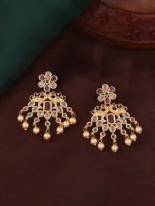 Estele Gold-Plated Cubic Zirconia Peacock Shaped Drop Earrings