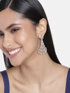 Estele Silver-Plated Cubic Zirconia Teardrop Shaped Drop Earrings