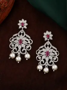 Estele Silver-Plated Cubic Zirconia Floral Drop Earrings