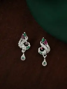 Estele Silver-Plated Peacock Shaped Drop Earrings