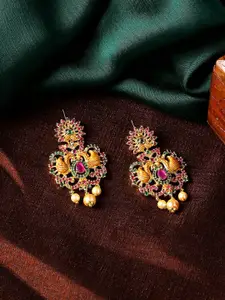 Estele Gold-Plated Peacock Shaped Drop Earrings