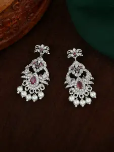 Estele Silver-Plated Peacock Shaped Drop Earrings