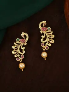 Estele Set Of 2 Gold-Plated Peacock Shaped Drop Earrings