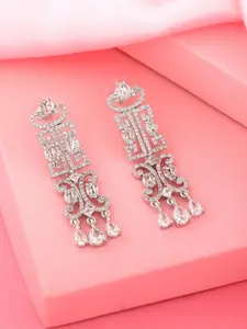 Estele Silver-Toned Geometric Jhumkas Earrings