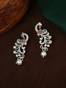 Estele Silver-Plated Peacock Shaped Drop Earrings