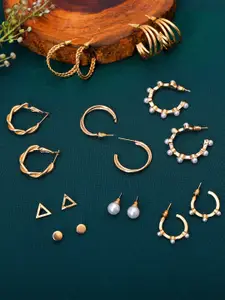 AccessHer Set of 9 Gold-Plated Geometric Hoop Earrings
