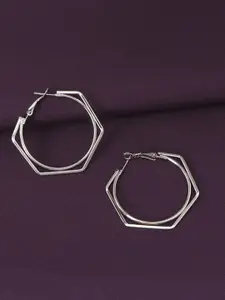 AccessHer Silver-Plated Geometric Hoop Earrings